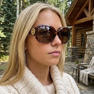 Michael Kors Tortoiseshell Sunglasses MK Logo Neutral Minimalist Boho NEW
